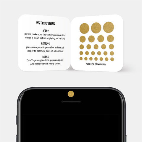 "golden" reusable privacy sticker CamTag on phone
