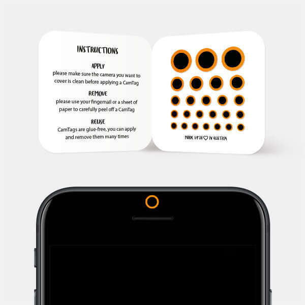 camera cover for smartphone selfie lens — neon orange Ring CamTag