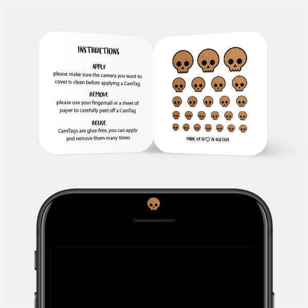camera blocker on smartphone front camera — copper Skull CamTag