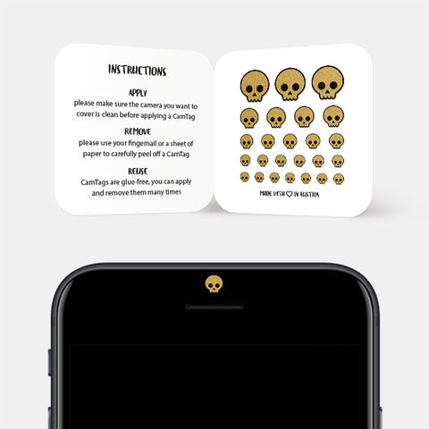 golden "skull" reusable privacy sticker CamTag on phone