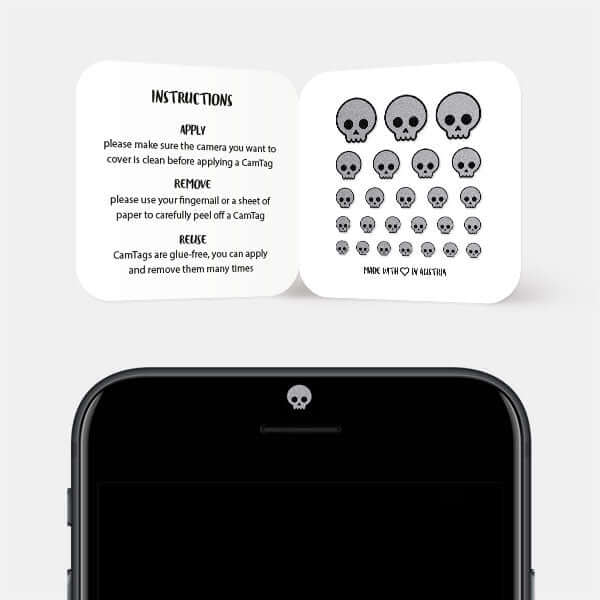 camera blocker on smartphone front camera — spacegray Skull CamTag
