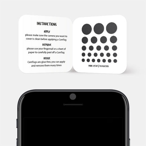 "spaceblack" reusable privacy sticker CamTag on phone