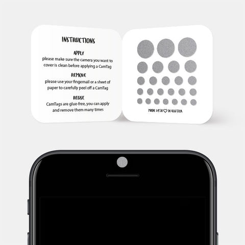 "spacegray" reusable privacy sticker CamTag on phone