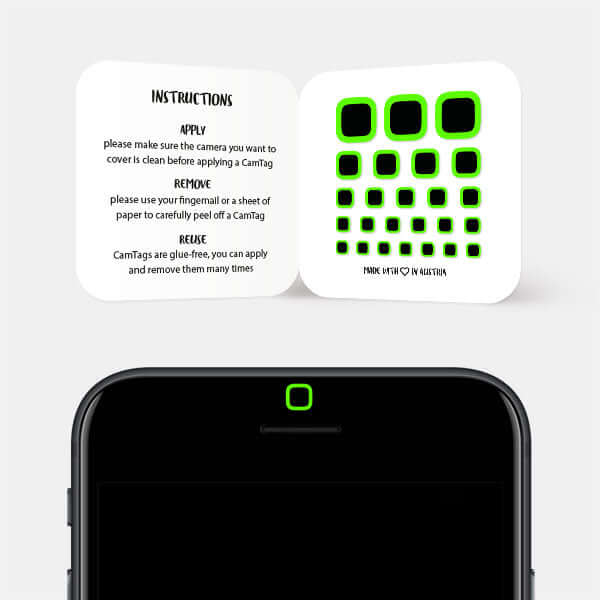 geometric camera privacy sticker for smartphone front lens — neon green Square CamTag