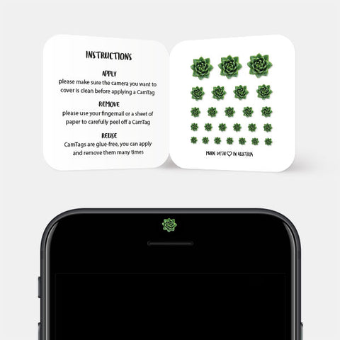 green succulent reusable privacy sticker set CamTag on phone