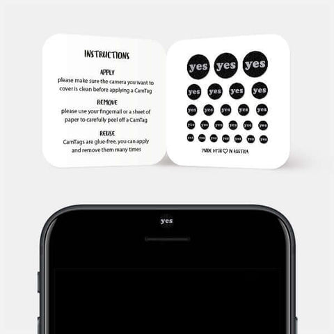 spacegray "Yes" reusable privacy sticker CamTag on phone