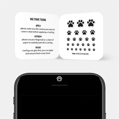 white animals "cat paw" reusable privacy sticker CamTag on phone