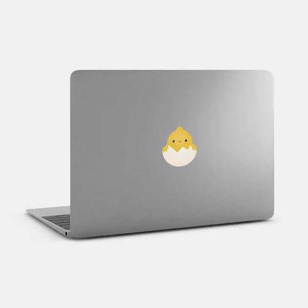 chick reusable macbook sticker tabtag on a laptop