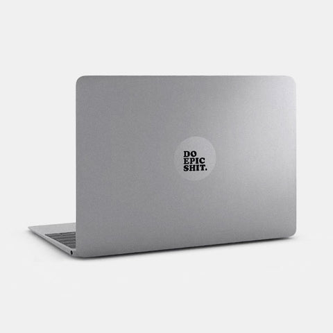 spacegray "DoEpicShit" reusable macbook sticker tabtag on a laptop