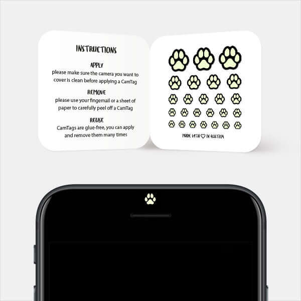camera blocker sticker for smartphone front-facing lens — luminescent day Dog Paw CamTag