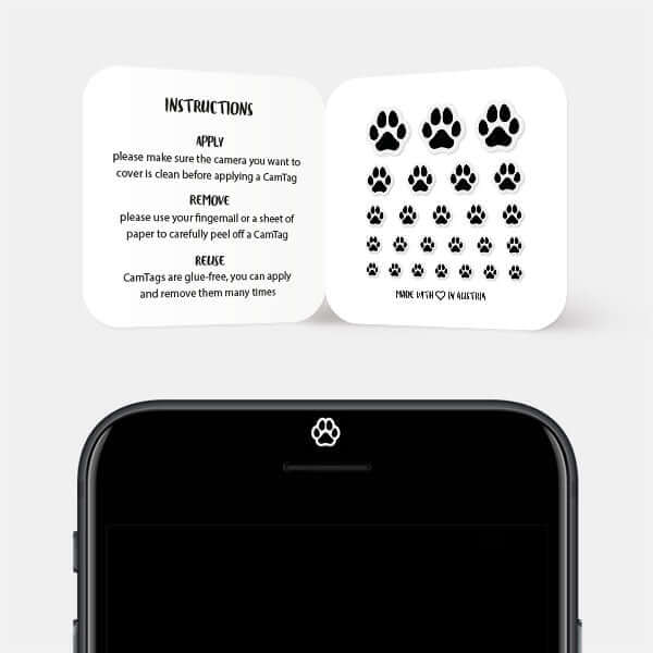 camera blocker sticker for smartphone front-facing lens — black Dog Paw CamTag