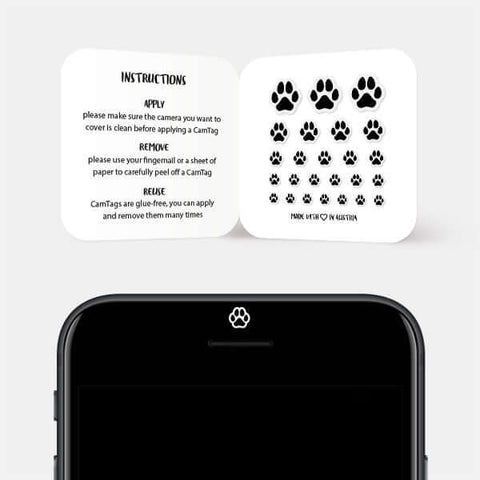 white animals "dog paw" reusable privacy sticker CamTag on phone