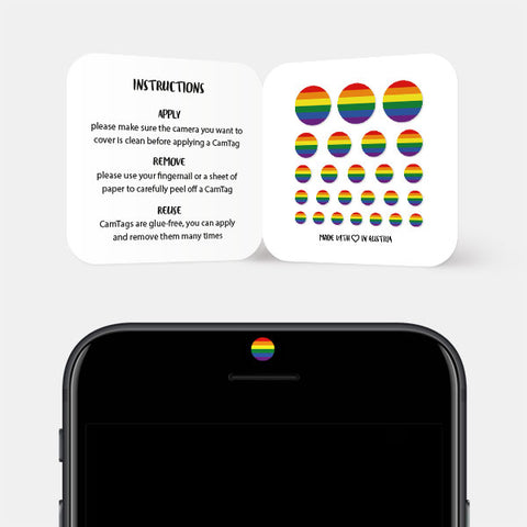 colorful "rainbow flag" reusable privacy sticker CamTag on phone