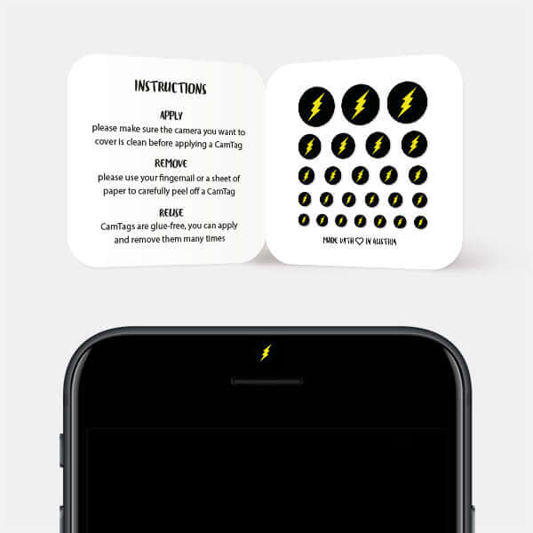 camera blocker sticker for smartphone selfie lens — Yellow Flash CamTag