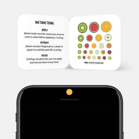 food "fruit set" reusable privacy sticker sets CamTag on phone