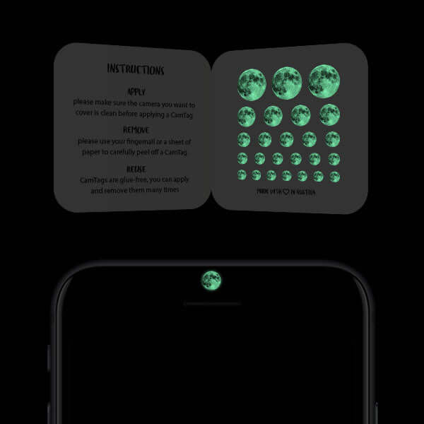 full moon themed camera privacy sticker for smartphone front camera — luminescent night Full Moon CamTag