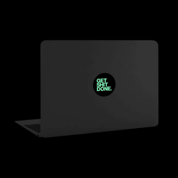 luminescent night get shit done reusable macbook sticker tabtag on a laptop