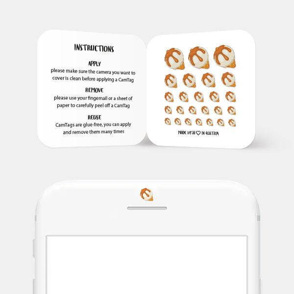 camera blocker sticker in use on smartphone for webcam protection – Caramel Ice Cream CamTag