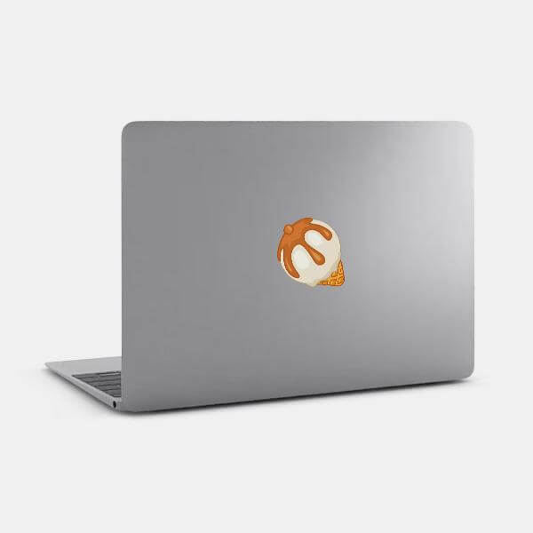 caramel ice cream reusable macbook sticker tabtag on a laptop