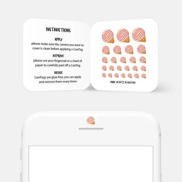 camera privacy sticker applied to smartphone Face camera for webcam protection – Cherry Ice Cream CamTag