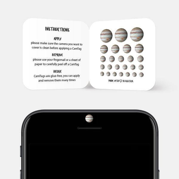 Jupiter planet camera privacy sticker for smartphone selfie camera — Jupiter CamTag