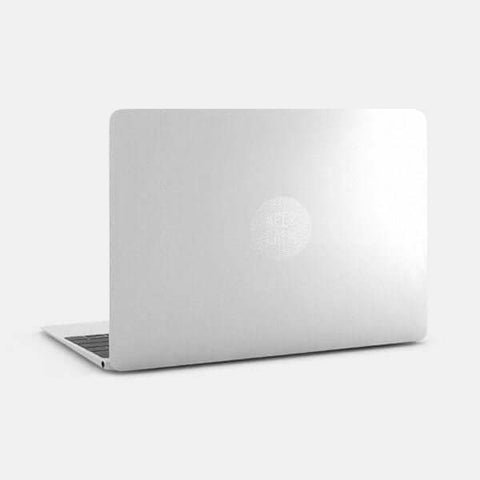 silver "KeepCalm" reusable macbook sticker tabtag on a laptop