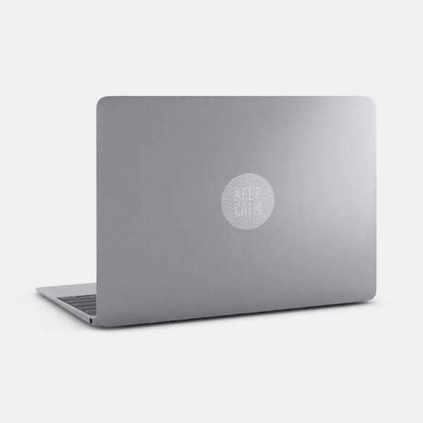 spacegray Keep Calm reusable macbook sticker tabtag on a laptop