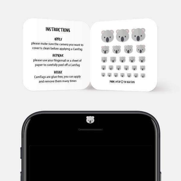 koala themed privacy cover for smartphone front camera — Koala CamTag 