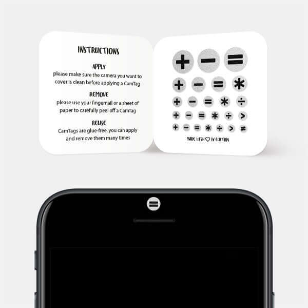 silver "math set" reusable privacy sticker sets CamTag on phone
