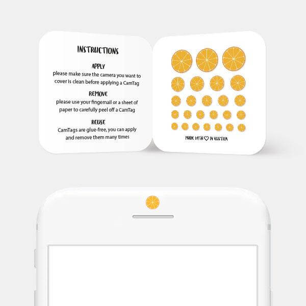 orange fruit camera blocker for smartphone selfie lens privacy — Orange CamTag
