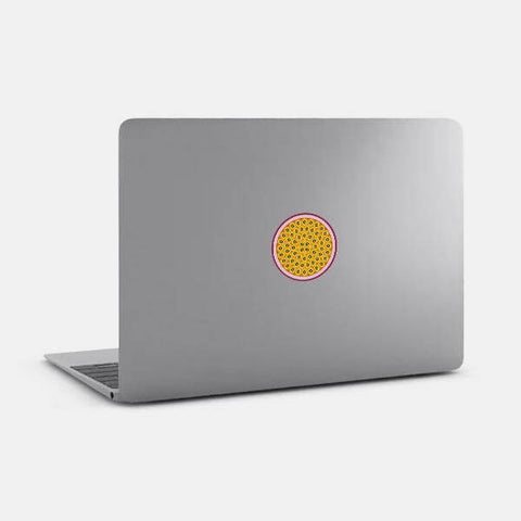 food "Passion Fruit" reusable macbook sticker tabtag on a laptop