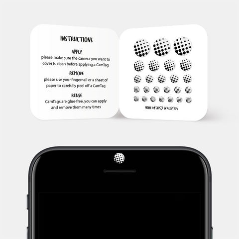 white "dot pattern 1" reusable privacy sticker CamTag on phone