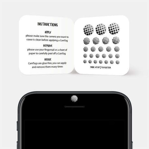 silver "dot pattern 1" reusable privacy sticker CamTag on phone