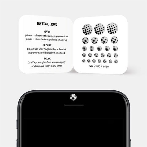 silver "dot pattern 1" reusable privacy sticker CamTag on phone