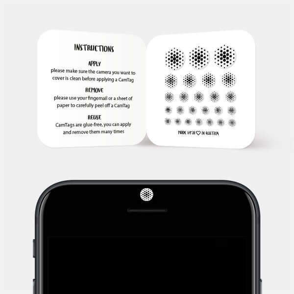white dot pattern 2 reusable privacy sticker CamTag on phone