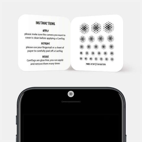 white "dot pattern 2" reusable privacy sticker CamTag on phone