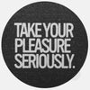 silver "take your pleasure seriously" reusable macbook sticker tabtag