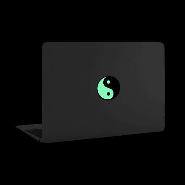 luminescent night yin & yang reusable macbook sticker tabtag on a laptop