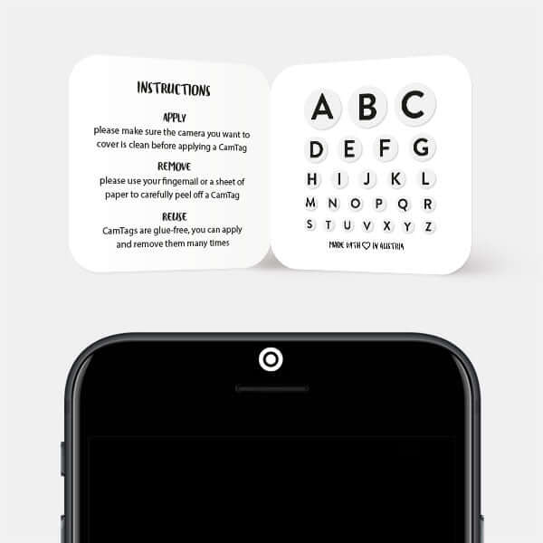 Alphabet Set Reusable Webcam Cover blocking smartphone front camera privacy | CamTag