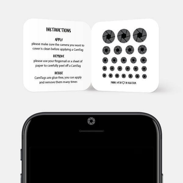 webcam privacy sticker applied to smartphone camera for digital privacy – Aperture CamTag