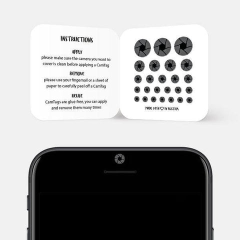 dark "aperture" reusable privacy sticker CamTag on phone