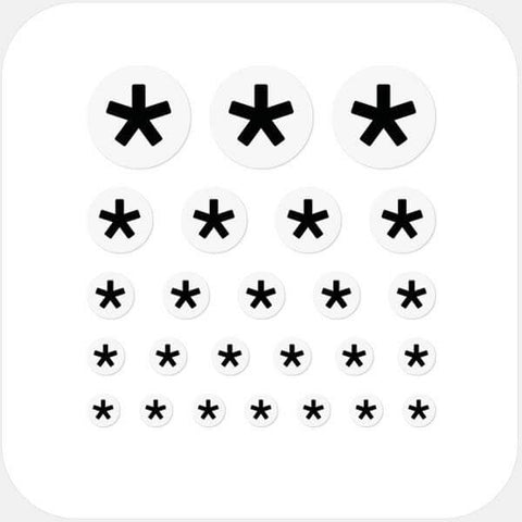 typographic white "asterisk" reusable privacy sticker set CamTag