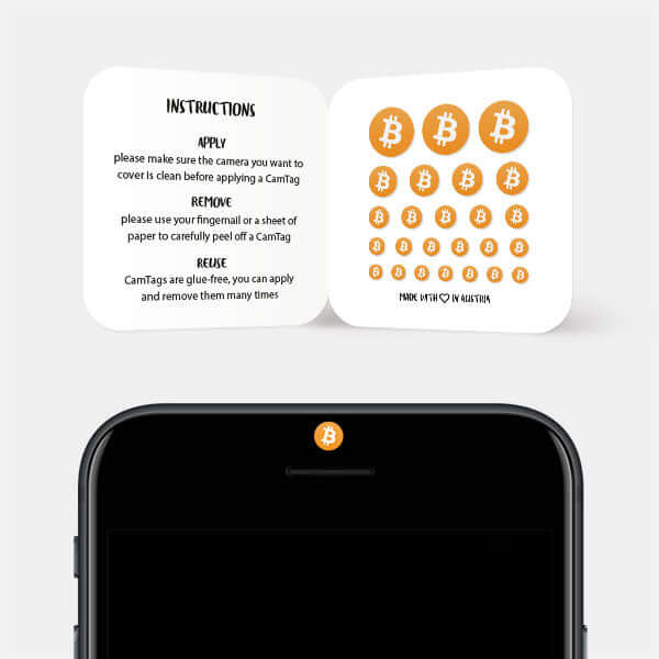 camera privacy sticker blocking front-facing camera on smartphone – Bitcoin CamTag