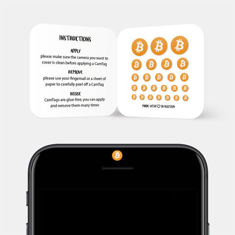 "bitcoin" reusable privacy sticker CamTag on phone