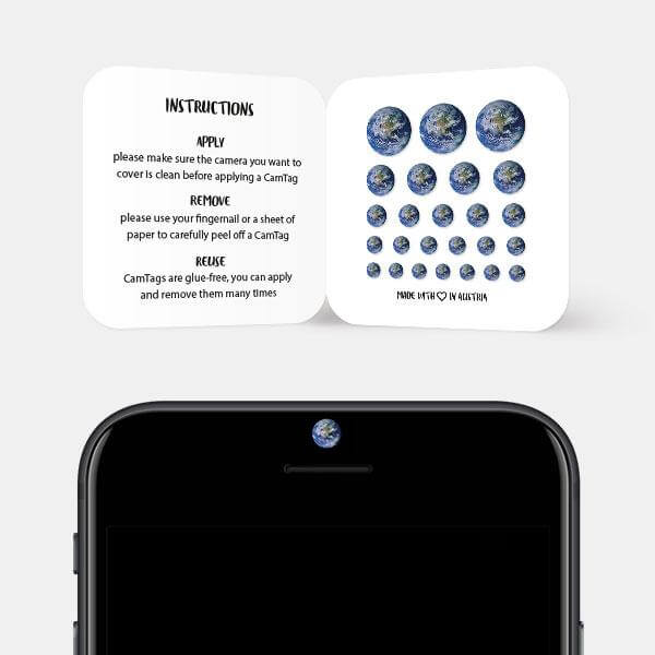 Earth-themed camera privacy sticker for smartphone front camera — Earth CamTag