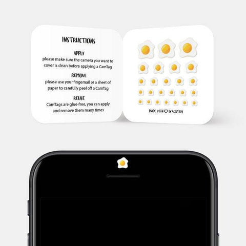 food "egg sunny side up" reusable privacy sticker CamTag on phone