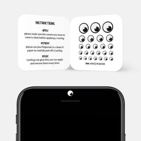 white "eye" reusable privacy sticker CamTag on phone