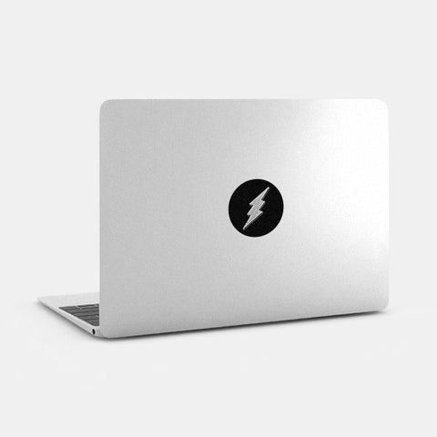 silver "Flash" reusable macbook sticker tabtag on a laptop