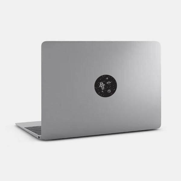 black get lost in space reusable macbook sticker tabtag on a laptop