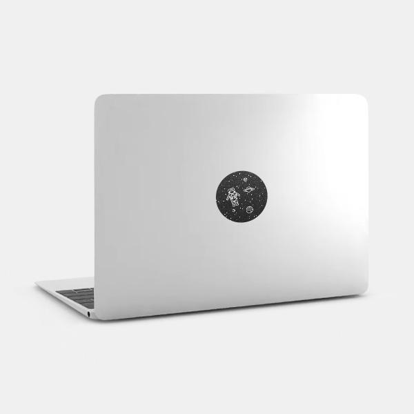 silver get lost in space reusable macbook sticker tabtag on a laptop
